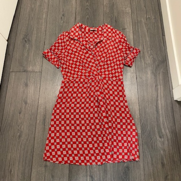 Sandro Red Geometric Print Silk Mini Dress Size 4 - Picture 2 of 15